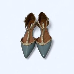 Halogen Olson pointytoe studded T-strap Flat patent leather‎ woman flats size 8